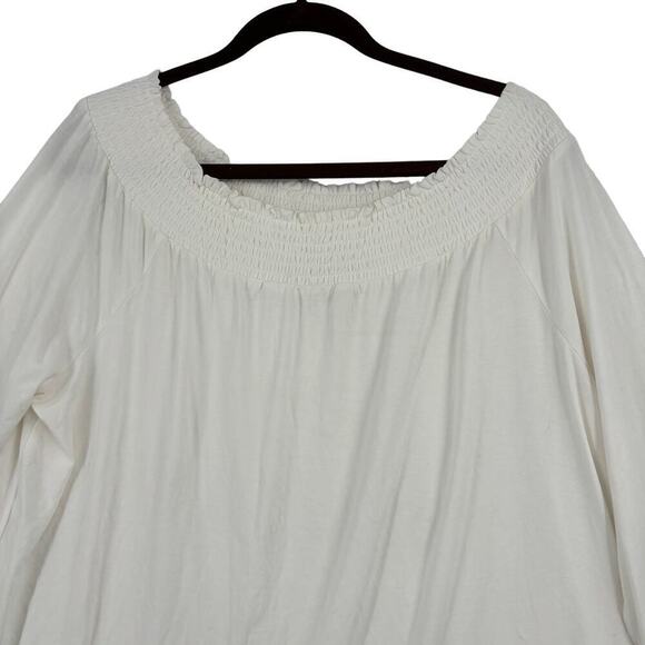 Chico's Stretch Knit Blouse Top Boat Neck Crochet Fringe Lace Trim White Size L - Picture 2 of 11